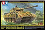 Tamiya 1/48 scale German Panther Ausf.D tank plastic model kit box art showing a painted tank in a battlefield scene.