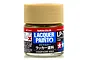 A 10ml glass jar of Tamiya LP-71 Champagne Gold lacquer paint with a ribbed tan plastic lid, set against a plain white background.