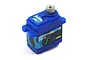 A blue Yeah Racing micro waterproof servo with a metal output gear and a label showing YE-0030.