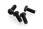 Four black metal button head screws with Phillips drive heads arranged on a white background.