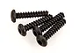 Four black metal button head screws with coarse threads arranged on a white background.
