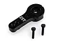 A black aluminium 25T servo horn with two small black screws on a white background.