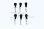 A set of six silver RC body clips with black easy-pull tabs arranged in two rows against a white background with a faint GPM logo watermark.