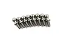 A set of eight silver-coloured metal pivot balls for RC cars arranged in a row against a white background.