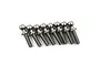 A set of eight silver-coloured titanium pivot balls with threaded shafts arranged in a row against a white background.