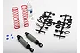 Traxxas XX-Long grey body ultra shock absorber kit including two grey shock bodies, two red springs, a parts tree, and shock oil.