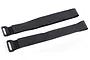 Two black hook and loop battery straps with plastic buckles, shown against a white background.