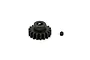 A black 18-tooth steel pinion gear for RC vehicles, shown with a small grub screw on a white background.