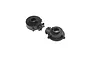 Two black plastic gearbox case halves for a Losi DBXL-E 2.0 RC car, shown from different angles on a white background.