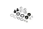 Losi DBXL-E 2.0 shock body set including silver threaded shock bodies, black Fox-branded caps, collars, and O-rings on a white background.
