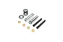 Losi DBXL-E 2.0 steering post set including metal posts, bushings, a spring, and a nut on a white background.