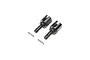 Two black metal differential outdrives and two small metal pins for a Losi DBXL-E 2.0 RC car.