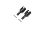 Two black metal differential outdrives and two small metal pins for Losi DBXL-E 2.0 RC car.
