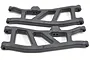 Two black RPM rear lower suspension arms for RC vehicles, shown from a top-down perspective against a white background.