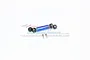 GPM Racing blue aluminium and steel centre rear drive shaft for TRX-6, including two small grub screws, shown on a white background.