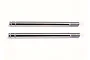 Two shiny metal shock shafts for Traxxas RC vehicles, shown side by side against a white background.