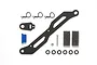 Tamiya TT-02 FRP battery plate and transponder mount set including carbon fiber plate, foam pads, clips, screw, nut, and O-rings.
