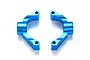 Two blue anodized aluminium rear upright hubs for Tamiya TT-02 RC cars, marked with 2.5 degrees.