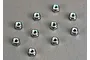 A top-down view of ten silver-coloured 4mm nyloc nuts with light blue nylon inserts arranged on a grey surface.