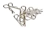 A pile of silver-coloured metal R-clips or body pins used for securing RC car bodies.
