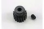 A black 18-tooth pinion gear for RC cars, shown with a small grub screw on a white background.