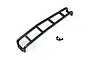 A black metal rear ladder accessory for an RC crawler, shown with two small mounting screws on a white background.