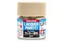 A 10ml glass jar of Tamiya LP-75 Buff Lacquer Paint with a ribbed beige cap, set against a white background.