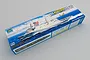 Trumpeter 1/350 scale USS New York LPD-21 model kit box showing an illustration of the ship at sea with a helicopter.