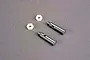 Two silver metal front axles and two white nylon lock nuts for Traxxas RC vehicles.
