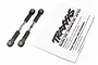 Two Traxxas 56mm turnbuckles with black plastic rod ends and metal shafts, shown next to an instruction manual.