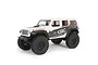 A white Axial SCX24 2019 Jeep Wrangler JLU CRC RC rock crawler on a white background.