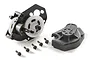 Axial SCX24 complete centre transmission assembly with internal gears, housing cover, and mounting screws on a white background.