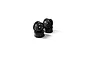 Four black Axial KMC Machete 1.0 inch RC rims stacked on a white background.