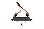 Axial SCX24 JLU front bumper in black plastic with integrated LED lights, wiring harness, and two small mounting screws on a white background.