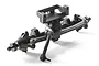 A black Axial SCX24 complete front axle assembly with an integrated servo mount, shown against a white background.