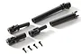 Axial SCX24 centre drive shaft set including two plastic drive shaft assemblies, two shaft extensions, and four small mounting screws on a white background.