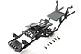 Axial SCX24 main chassis set featuring black plastic frame rails, battery tray, and mounting hardware on a white background.