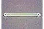 A flat, light green fibreglass tie bar with a hole at each end, shown against a textured grey background.