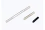 Three metal threaded rods of varying lengths and colors on a white background.