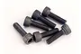 A cluster of six black metal cap head screws with hexagonal sockets, arranged on a plain white background.