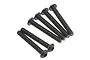 A set of six black button head screws with hex drive sockets, arranged on a white background.