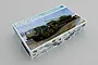 Trumpeter 1/35 scale MAZ-537G Late Production with ChMZAP-9990 semi-trailer model kit box, showing artwork of the military truck transporting a tank.