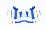 GPM Racing blue aluminium front shock tower mount set for Traxxas Maxx 4S, including mounting hardware on a white background.