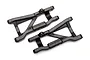 Two black heavy-duty RC rear suspension arms for Traxxas vehicles, viewed from above against a white background.