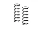 Two black metal RC shock absorber springs standing upright against a white background.