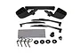 A set of black plastic scale RC car accessories including side mirrors, windshield wipers, screws, body clips, and O-rings on a white background.