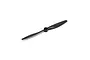 A black E-Flite electric RC airplane propeller isolated on a white background.