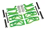 Traxxas Maxx 4S WideMaxx suspension kit in green, including suspension arms, springs, and drive shafts.