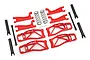 Traxxas Maxx 4S WideMaxx suspension kit in red, featuring suspension arms, springs, turnbuckles, and drive shafts on a white background.