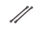 Two black Traxxas WideMaxx toe links with integrated rod ends and metal pivot balls, shown against a white background.